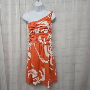 Tracy Negoshian Dress Orange White One Shoulder Summer Mini S NWT